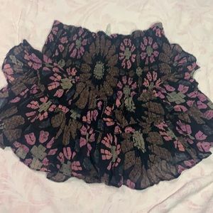 Women's Black Floral Ruffled Mini Skirt